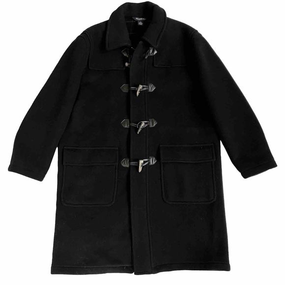 Brooks Brothers Mens Wool Duffle Coat Size L Black Plaid Lining